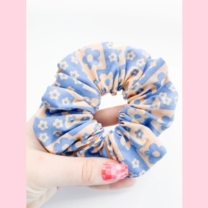Blue Checker Scrunchie