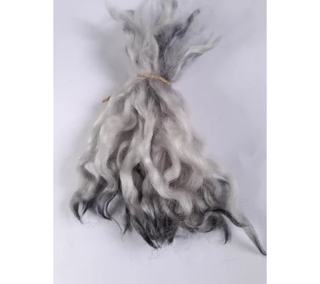 Wavy mini wool locks, hand dyed in light silver & charcoal, 6 approx length", 10g, White Faced Dart