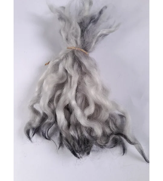 Wavy mini wool locks, hand dyed in light silver & charcoal, 6 approx length", 10g, White Faced Dart