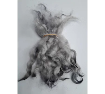 Wavy mini wool locks, hand dyed in dark silver & charcoal, 6 approx length", 10g, White Faced Dart