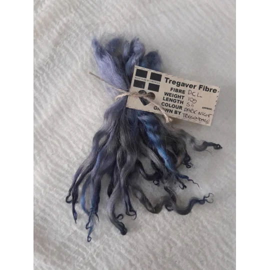 Dark night (Blue, silver, brown) wavy wool locks, Devon and Cornwall Longwool 10g