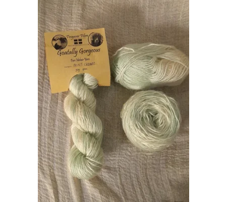 Goatally Gorgeous Pure Mohair Yarn, Hand Dyed in mint cream tones (v)