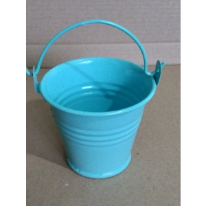 Miniature teal metal bucket