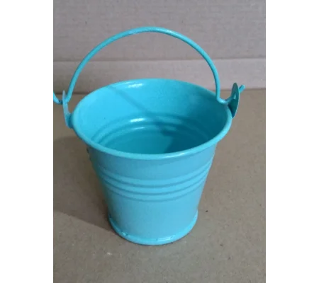 Miniature teal metal bucket