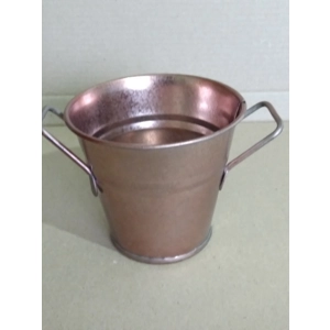 Miniature copper colour metal twin handle bucket