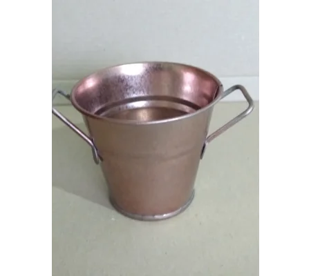 Miniature copper colour metal twin handle bucket