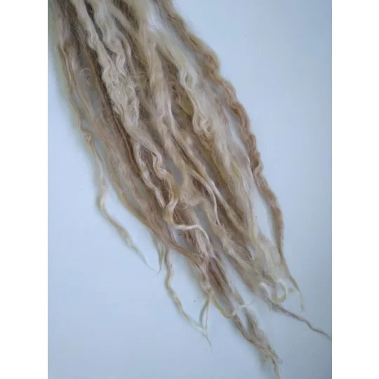 Suri Alpaca locks, 10g, caramel, 12" locks, undyed, washed.