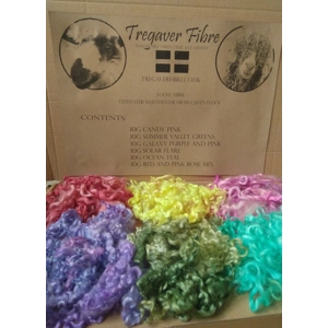 6 colour curly wool box for felting, fibre arts and doll hair