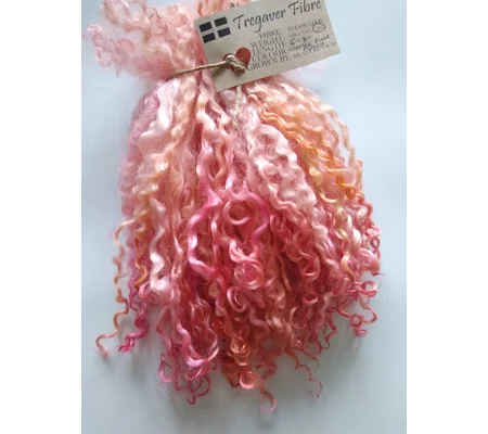 orange pink and peach curly wool locks, 28g, 14g or 7g