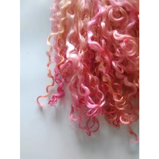 orange pink and peach curly wool locks, 28g, 14g or 7g