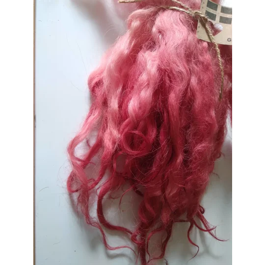 red and pink wavy wool locks, 6-9" texel x DevonCornwall longwool, 28g