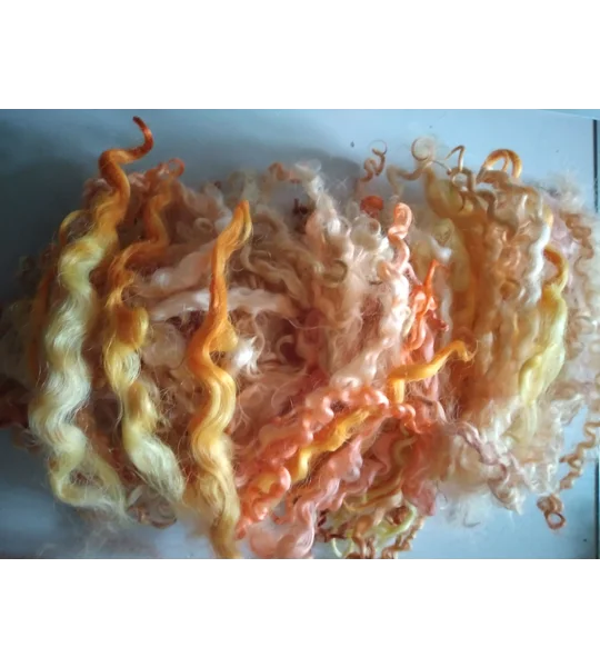 orange and yellow curly wool and wool locks, 10g, 6 breed mix