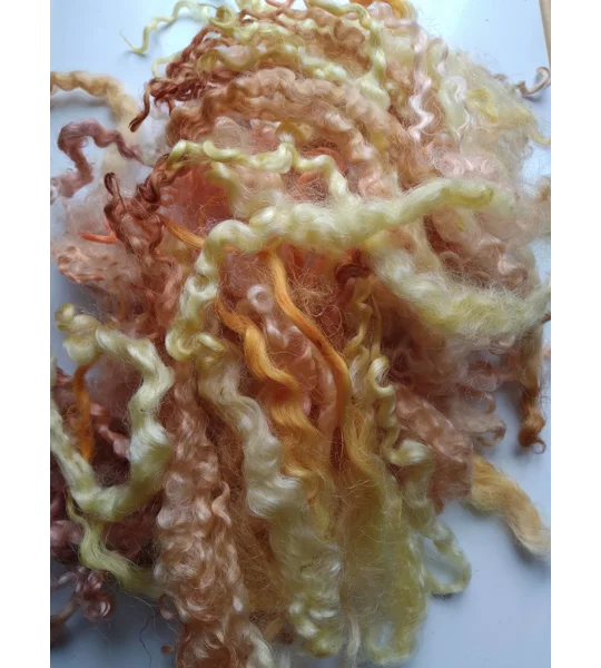 orange and yellow curly wool and wool locks, 10g, 6 breed mix