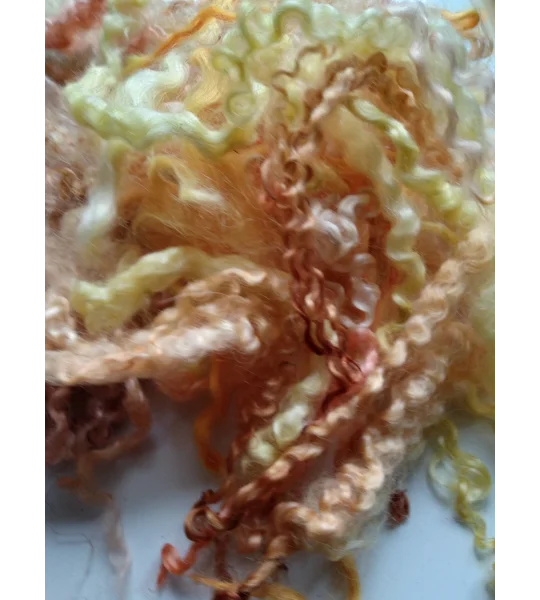 orange and yellow curly wool and wool locks, 10g, 6 breed mix
