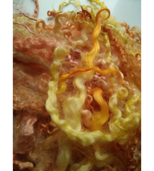 orange and yellow curly wool and wool locks, 10g, 6 breed mix
