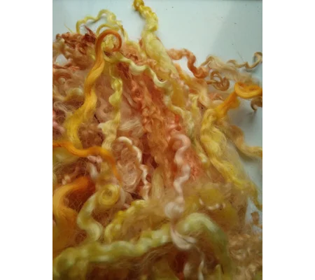 orange and yellow curly wool and wool locks, 10g, 6 breed mix