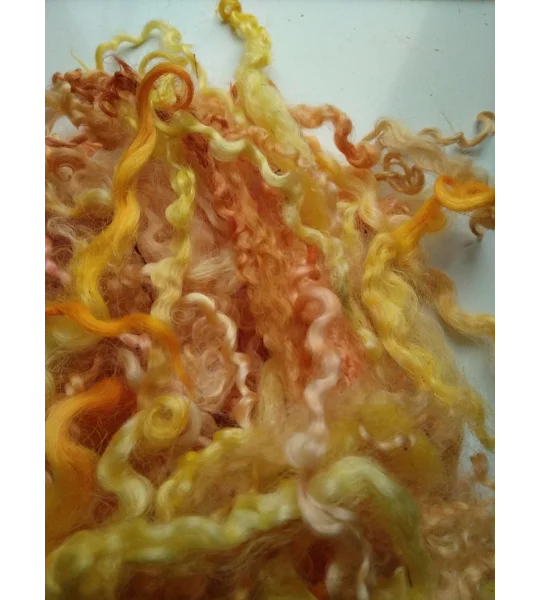 orange and yellow curly wool and wool locks, 10g, 6 breed mix