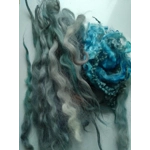 blue curly wool and wool locks, 10g, 6 breed mix