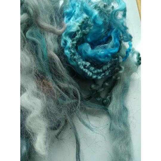 blue curly wool and wool locks, 10g, mixed curly wool breeds