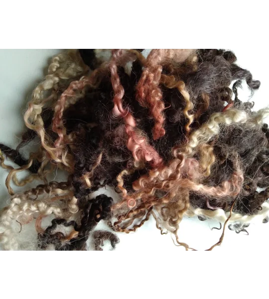 black and brown curly wool and wool locks, 10g, 6 breed mix