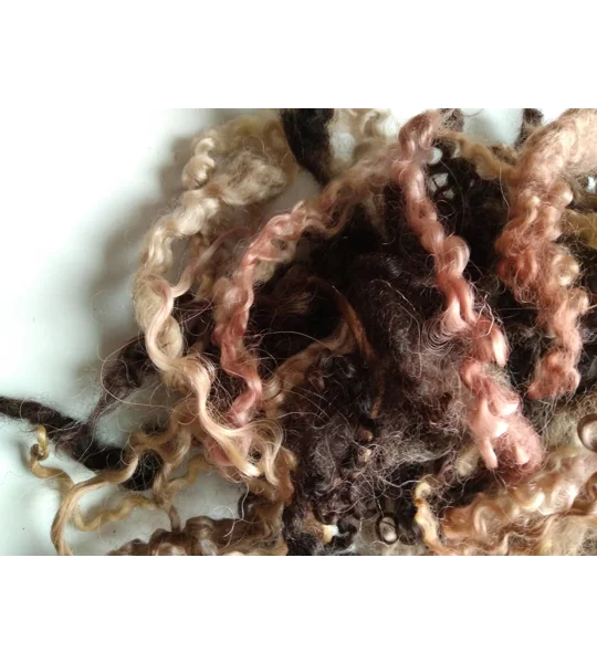 black and brown curly wool and wool locks, 10g, 6 breed mix