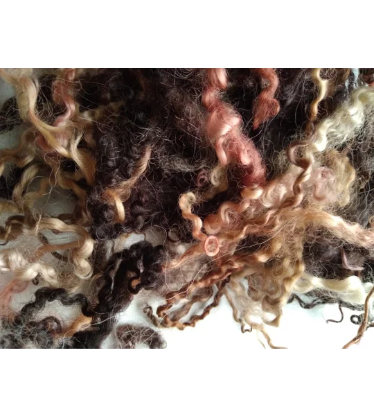 black and brown curly wool and wool locks, 10g, 6 breed mix