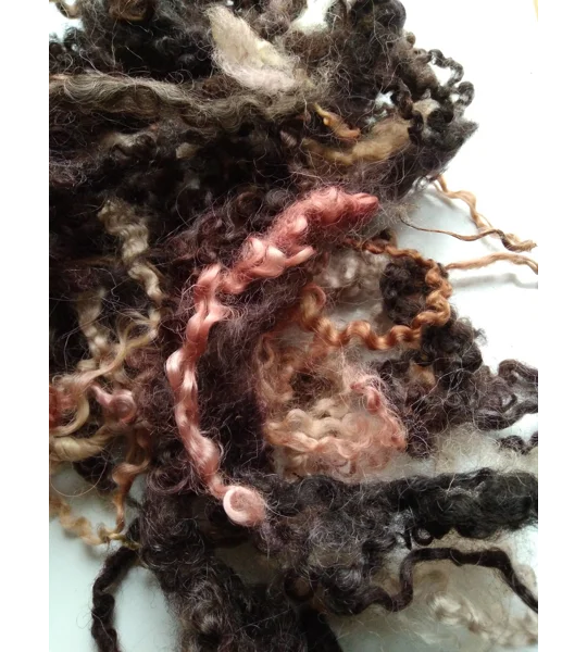 black and brown curly wool and wool locks, 10g, 6 breed mix