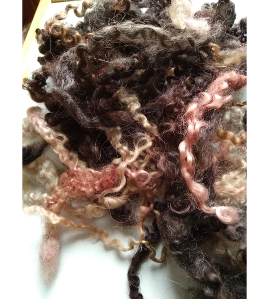 black and brown curly wool and wool locks, 10g, 6 breed mix