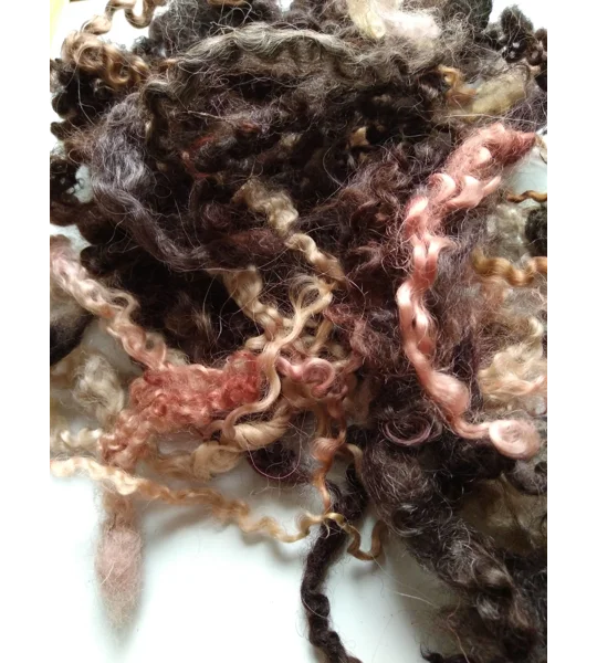 black and brown curly wool and wool locks, 10g, 6 breed mix