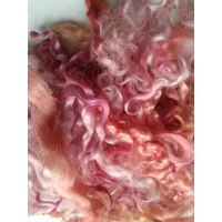 red and pink curly wool and wool locks, 10g, 6 breed mix