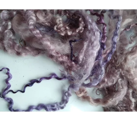 purples curly wool and wool locks, 10g, mixed breeds curly and wavy locks