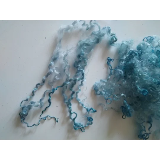 Pastel Blue - mixed blues curly wool and locks, 10g