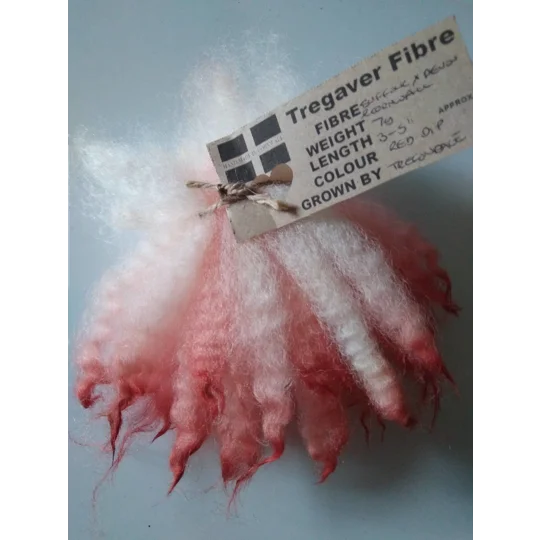 Red dip crimped mini wool locks, hand washed + dyed, 3-5", 7g