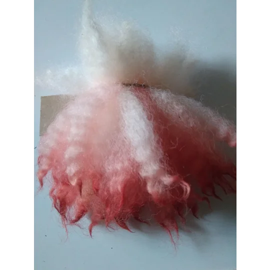 Red dip crimped mini wool locks, hand washed + dyed, 3-5", 7g