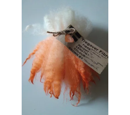 Orange dip crimped mini wool locks, hand washed + dyed, 3-5", 7g