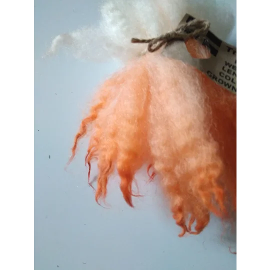 Orange dip crimped mini wool locks, hand washed + dyed, 3-5", 7g