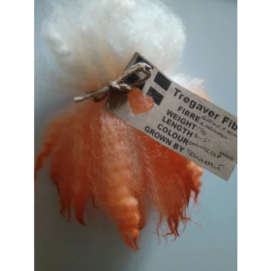 Orange dip crimped mini wool locks, hand washed + dyed, 3-5", 7g
