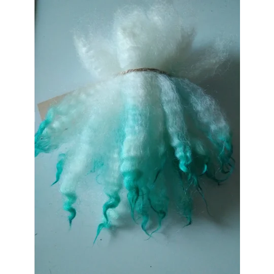 Blue Ice dip crimped mini wool locks, hand washed + dyed, 3-5", 7g