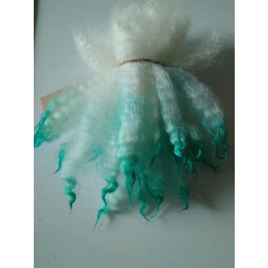 Blue Ice dip crimped mini wool locks, hand washed + dyed, 3-5", 7g