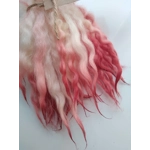 Red pink dip wavy crimped mini wool locks, hand washed + dyed, 4-6, 7g