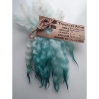 Teal dip wavy crimped mini wool locks, hand washed + dyed, 4-6, 7g