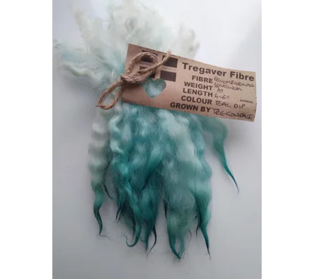 Teal dip wavy crimped mini wool locks, hand washed + dyed, 4-6, 7g