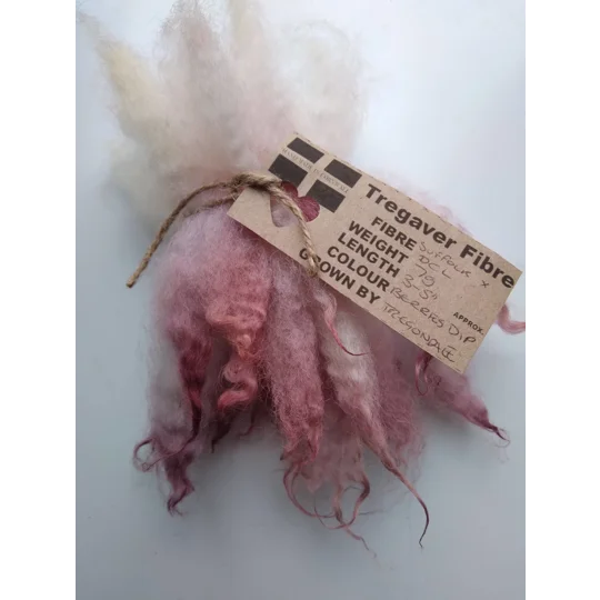 Berries pink dip crimped mini wool locks, hand washed + dyed, 3-5", 7g