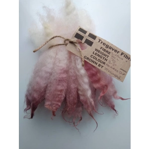 Berries pink dip crimped mini wool locks, hand washed + dyed, 3-5