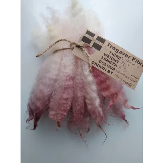 Berries pink dip crimped mini wool locks, hand washed + dyed, 3-5", 7g