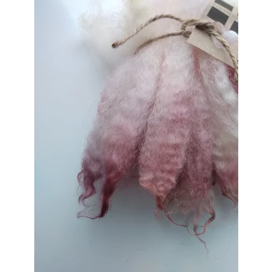 Berries pink dip crimped mini wool locks, hand washed + dyed, 3-5", 7g