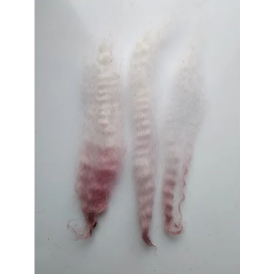 Berries pink dip crimped mini wool locks, hand washed + dyed, 3-5", 7g