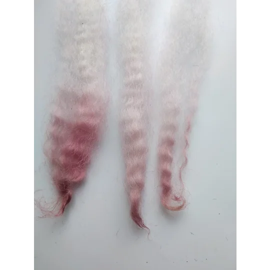 Berries pink dip crimped mini wool locks, hand washed + dyed, 3-5", 7g