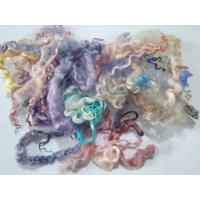 Rainbow mix, mixed breed curly wool sheep fibres for felting, mixed breeds
