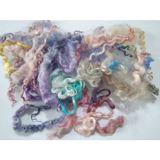 Rainbow mix, mixed breed curly wool sheep fibres for felting, mixed breeds